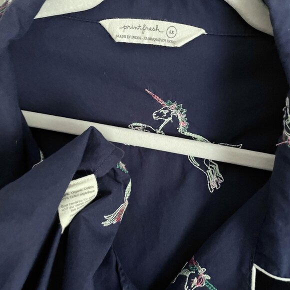 Printfresh Embroidered Unicorn Long Sleeve Pajama Sleep Top Plus Size 4X Blue - Picture 8 of 12